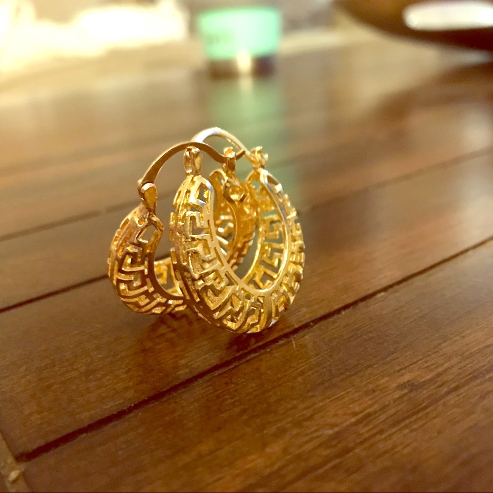 Polished 14K Gold Filled Greek Filigree Earrings